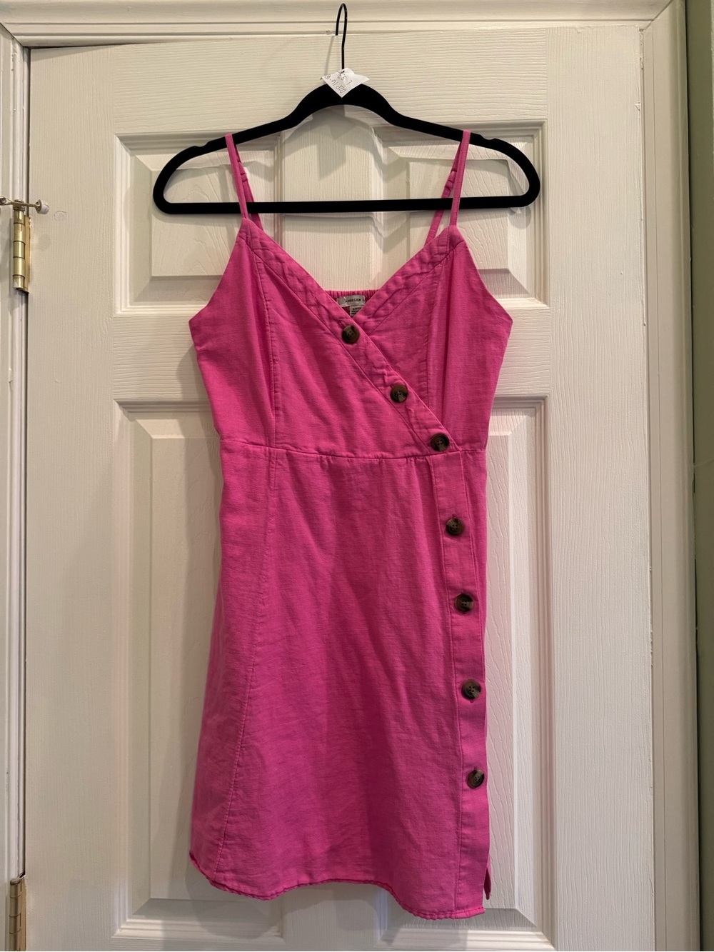 NWOT American Eagle cotton linen blend asymmetrical button front dress - pink S